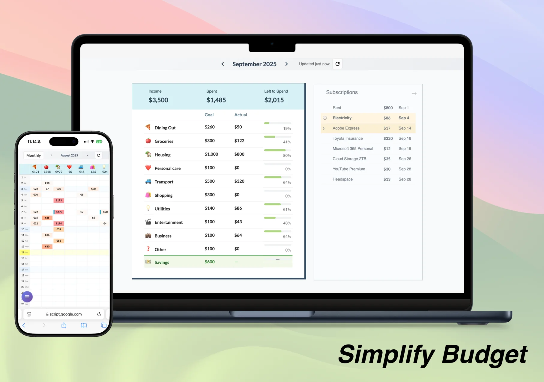 Simplify Budget expense dashboard view